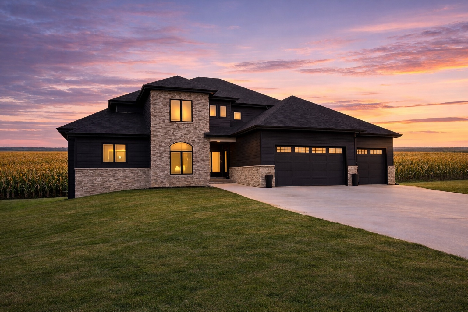 Custom home with stone accents and 3-car garage — Hovey Construction builder South Sioux City