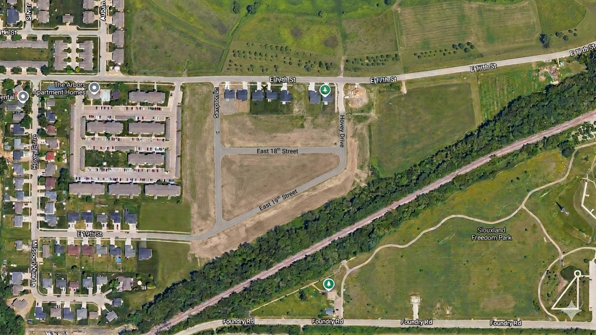 Hovey Subdivision aerial view — lots available in South Sioux City Nebraska new development