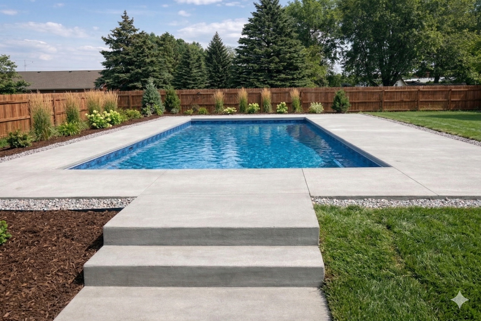 Rectangular pool with wide steps and patio — Hovey Construction inground pool builder