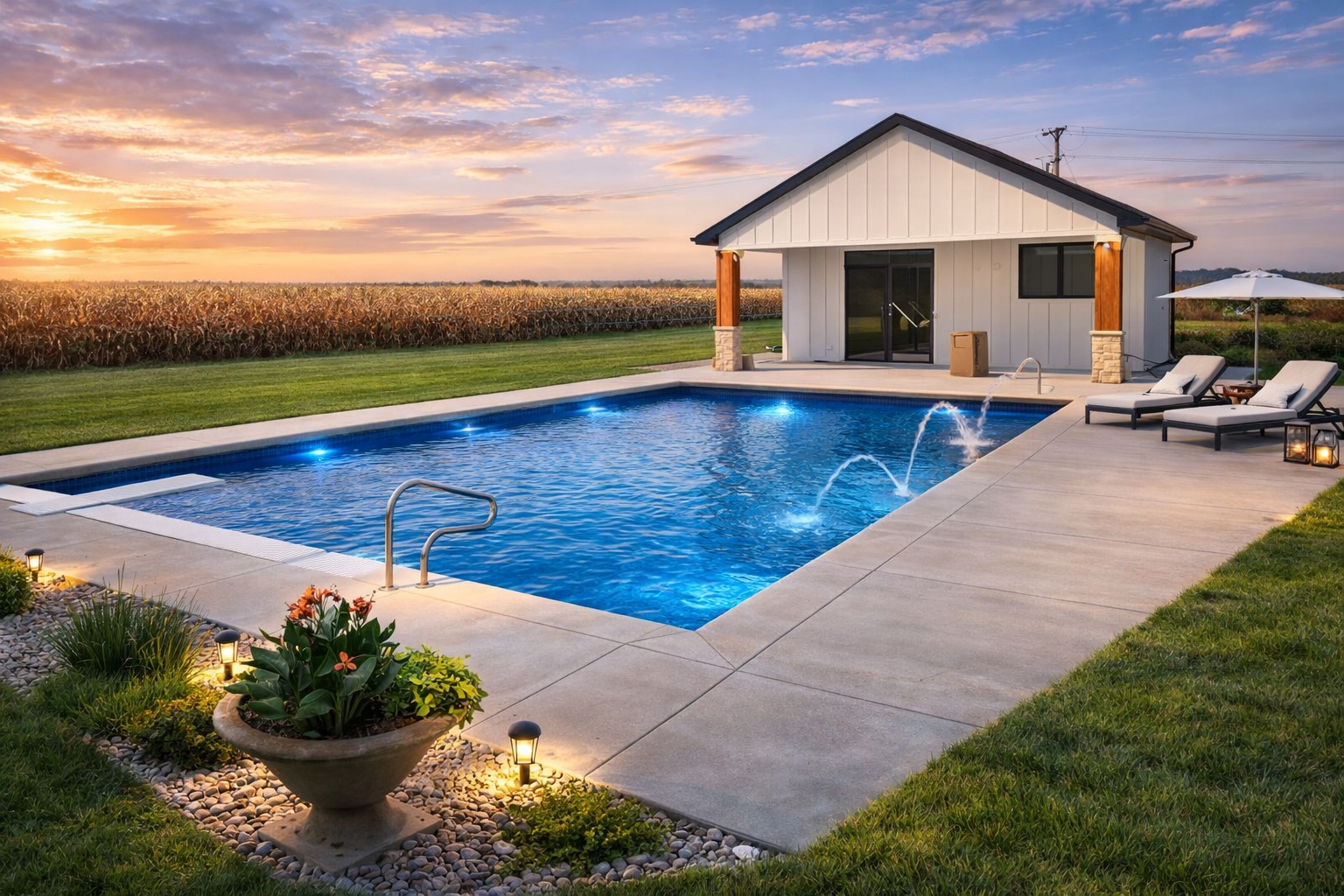Inground pool with diving board on acreage — custom pool builder South Sioux City NE