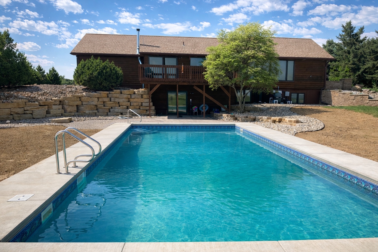 Inground pool under elevated deck — Hovey Construction custom pool South Sioux City