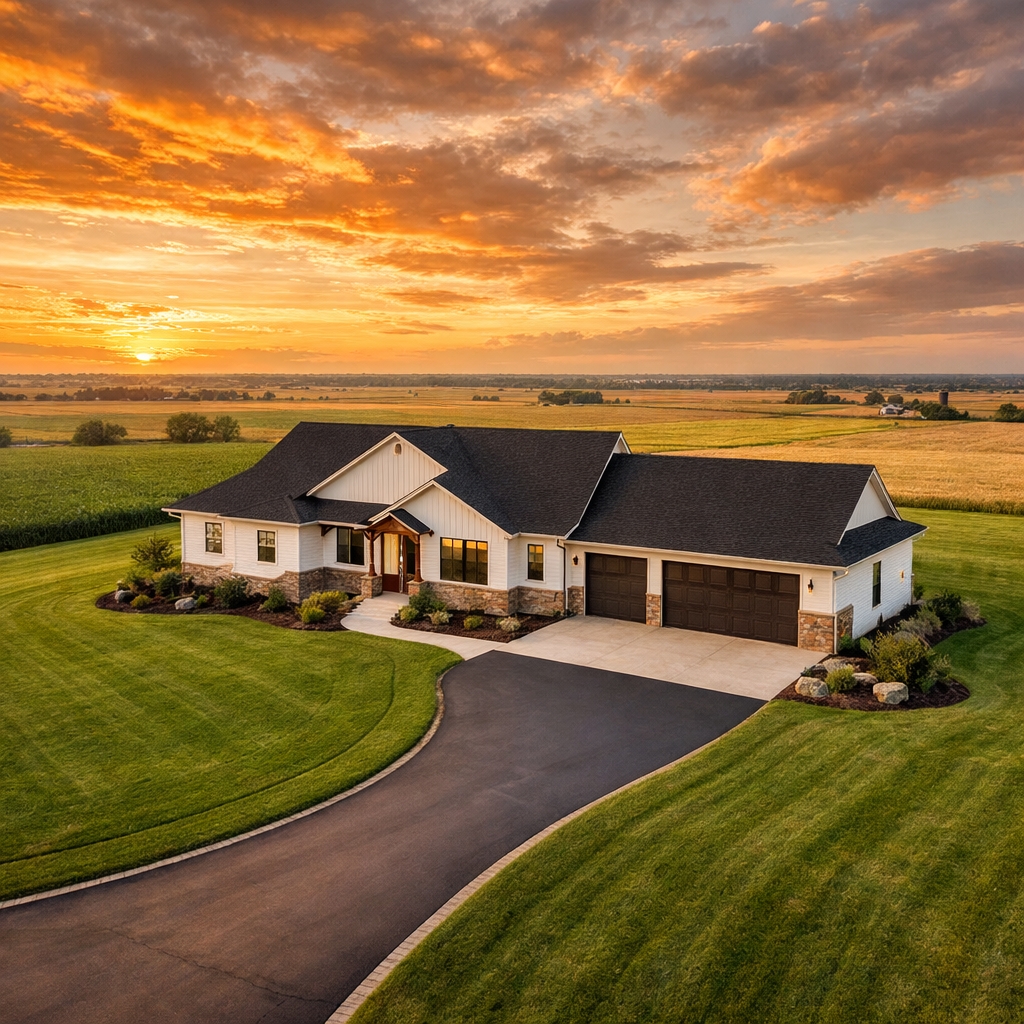 Hovey custom home on Midwest prairie — new construction homes Siouxland Iowa Nebraska